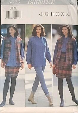 Vtg Butterick Pattern - 3629 Ladies Vest Shirt Wrap-Skirt Leggings 6-8-10 Uncut